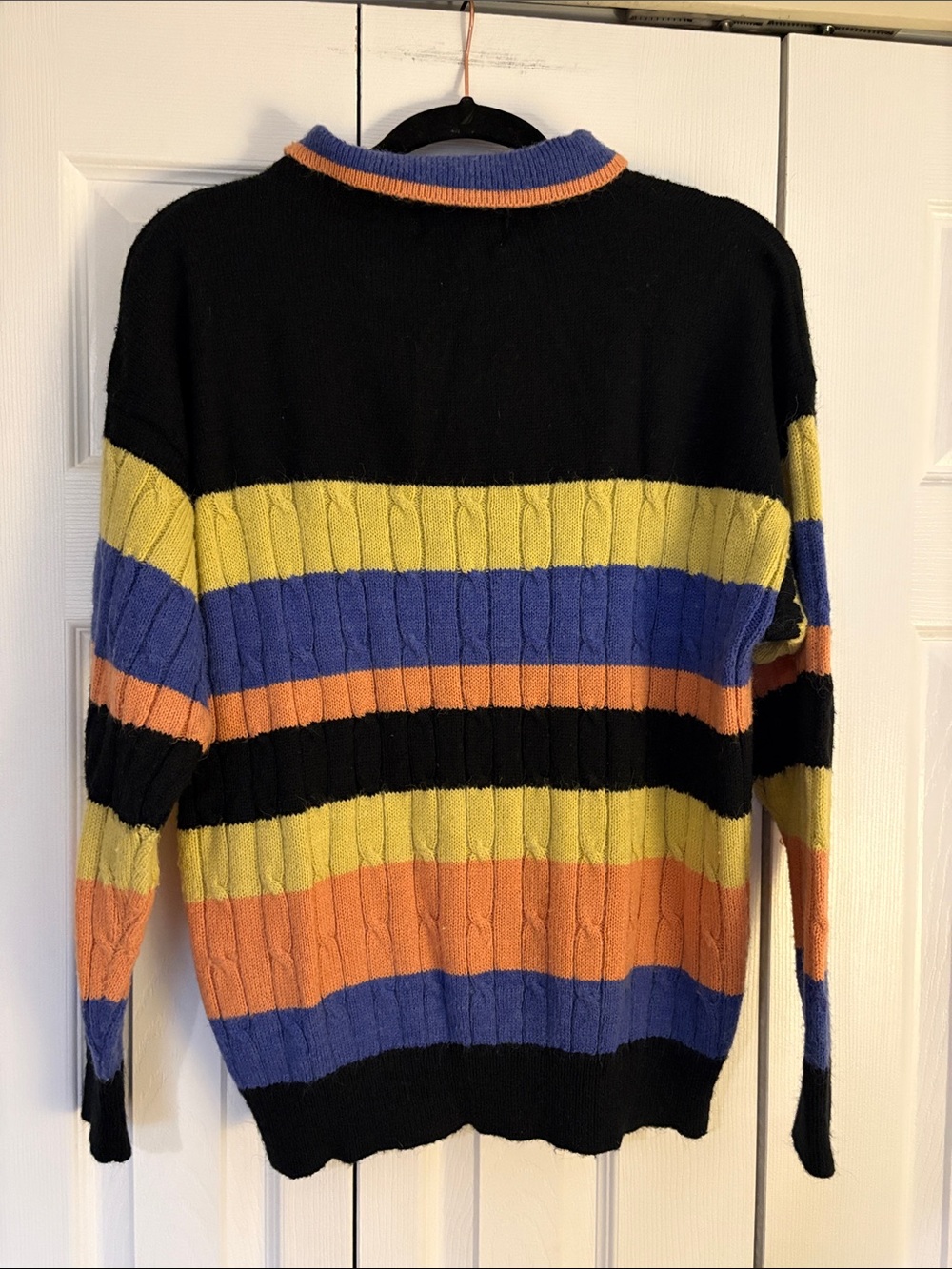 Vintage 90s Colorblock Striped Sweater Collared Cable Knit TOPS Fashion Size M - Picture 4 of 4